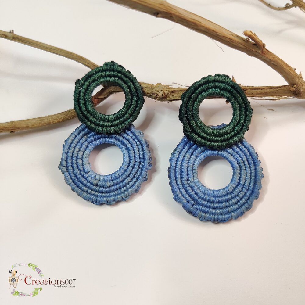 macrame stud earrings double round